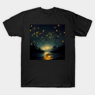 Starry, starry night over the lake. T-Shirt